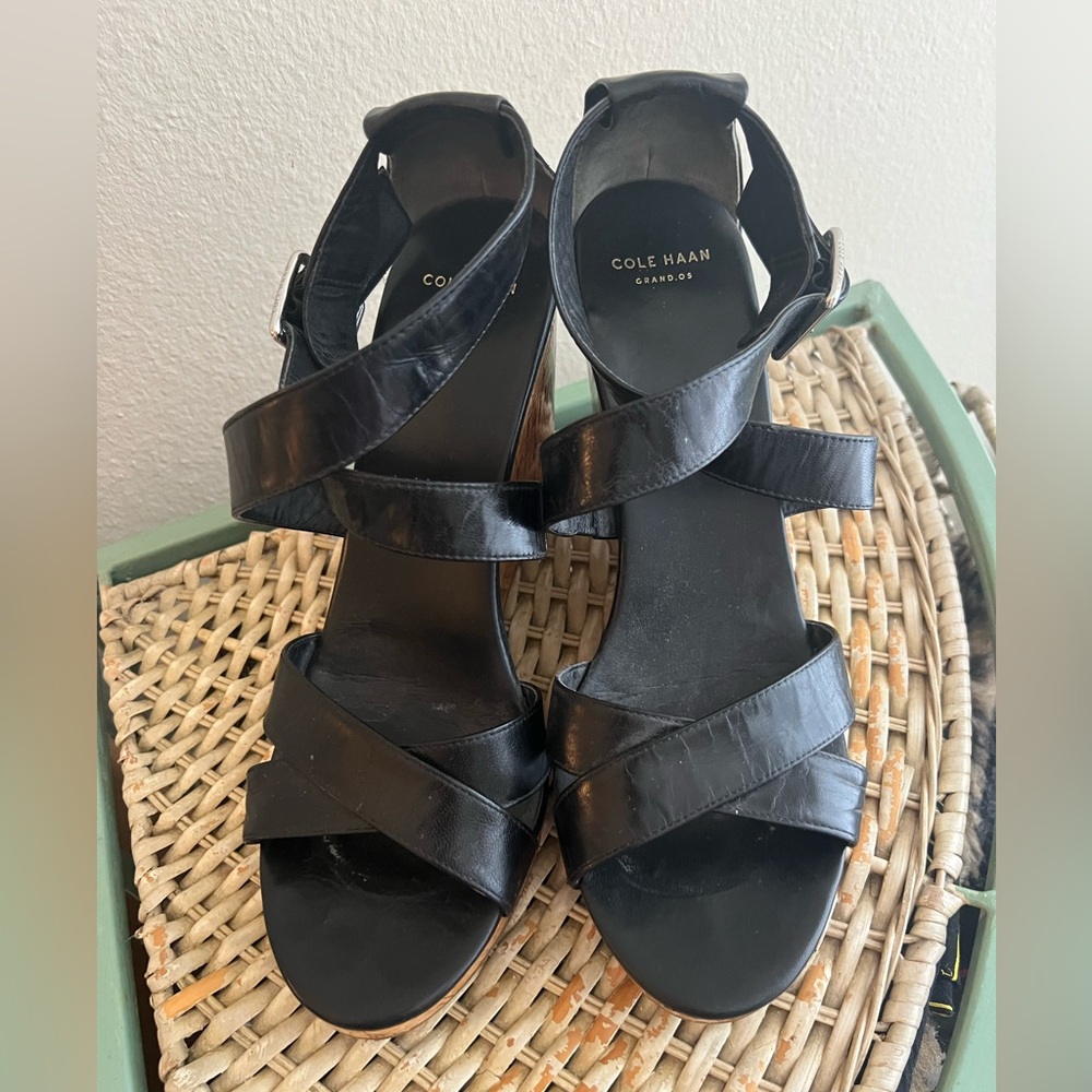 Cole Haan strappy wedge sandals.